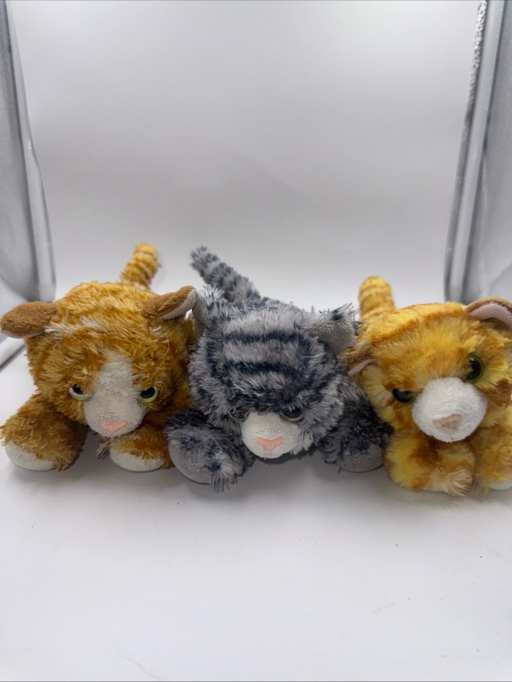 Aurora 7.5” Cat Plush Lot Of 3 Orange Gray Tabby Mini Flopsie Kitty Kittens